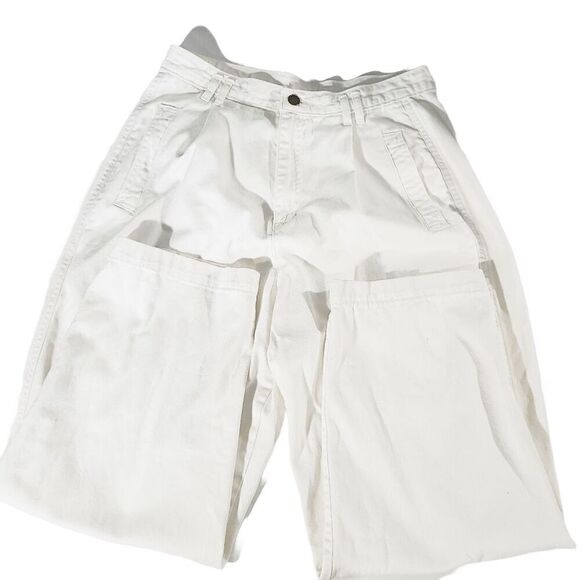 Liz Wear White 100% Cotton Pleated Front 3 Pocket Relaxed Denim Jeans Size 14 - Picture 6 of 9